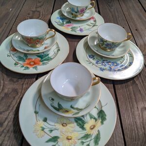 Floral Porcelain Tea Set with Gold Trim